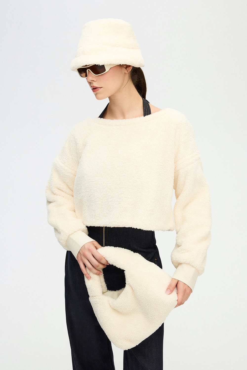 Sherpa Crop Top Cream Soft Blouses