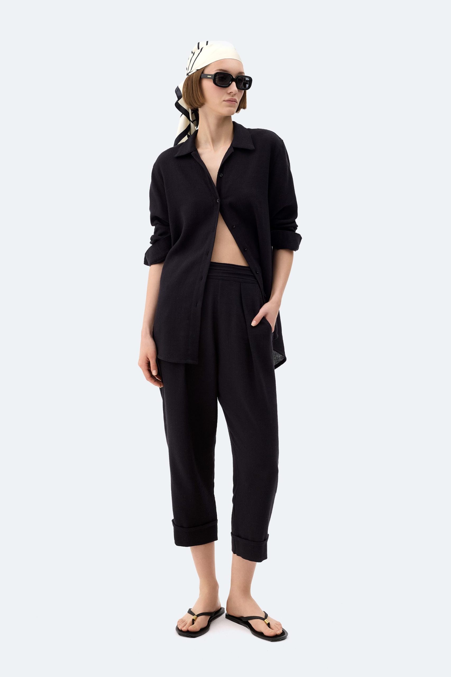 Black Linen Oversized Shirt Cottonlinen Buttonup