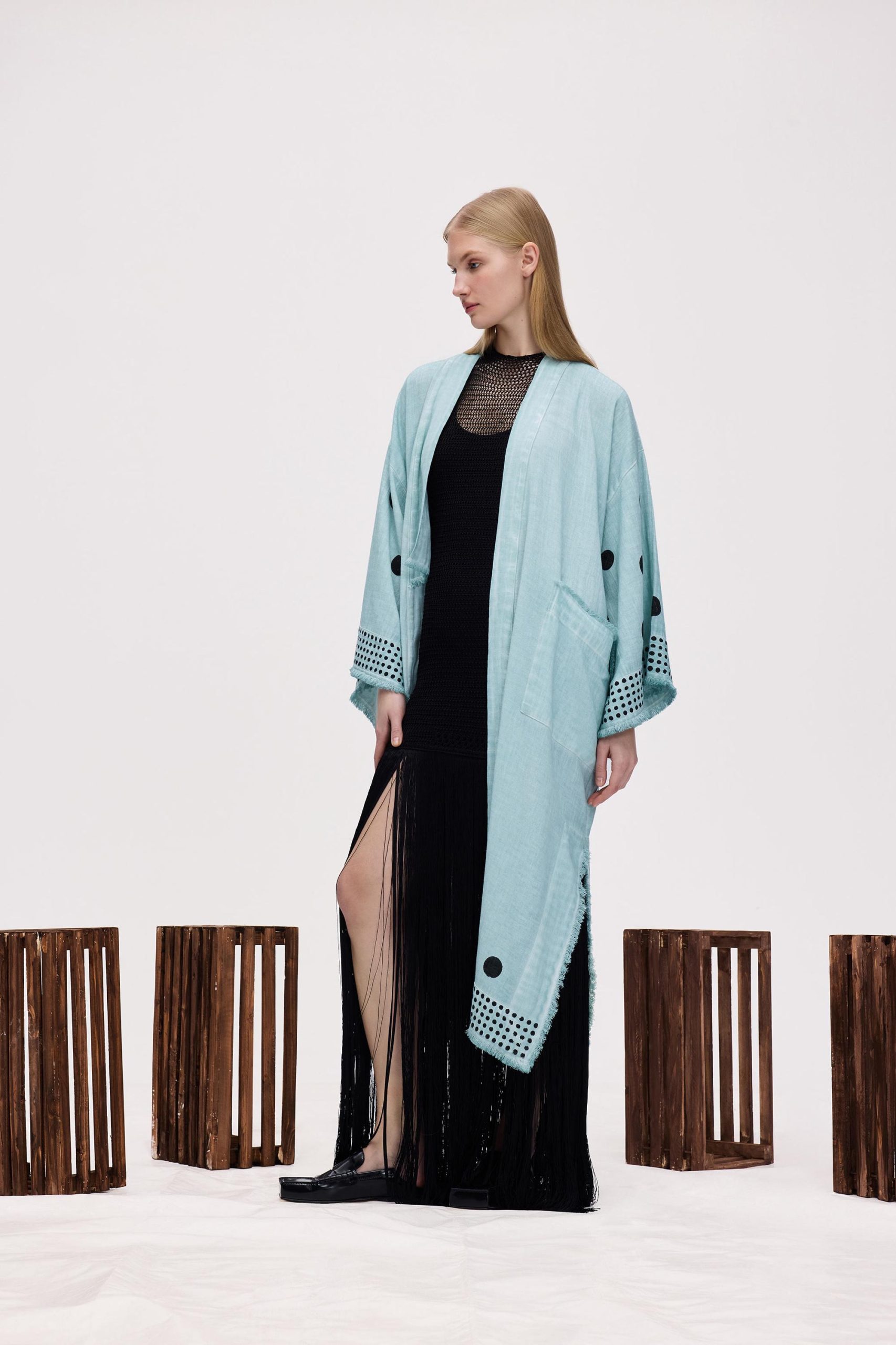 Anahata Kimono Wood Block Printed Dress Bohemian Jacket