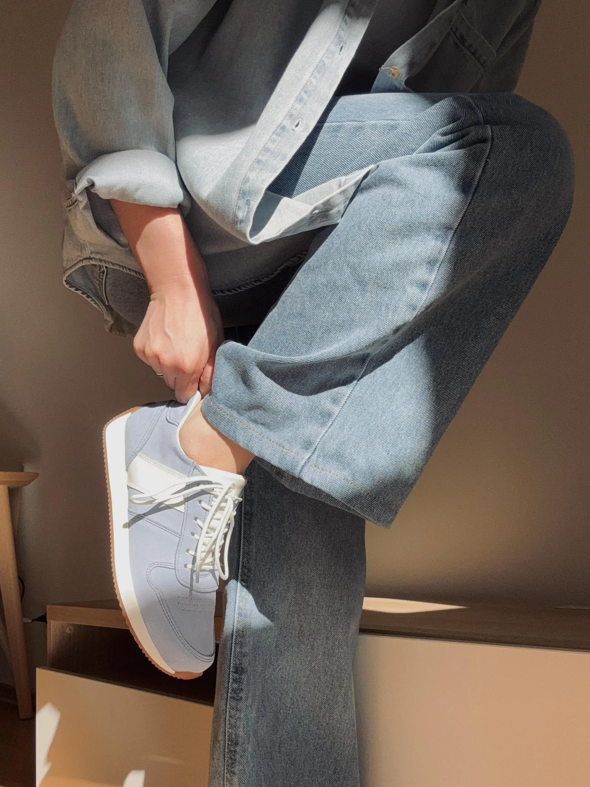 Handmade Retro Light Blue Suede Sneakers Women S